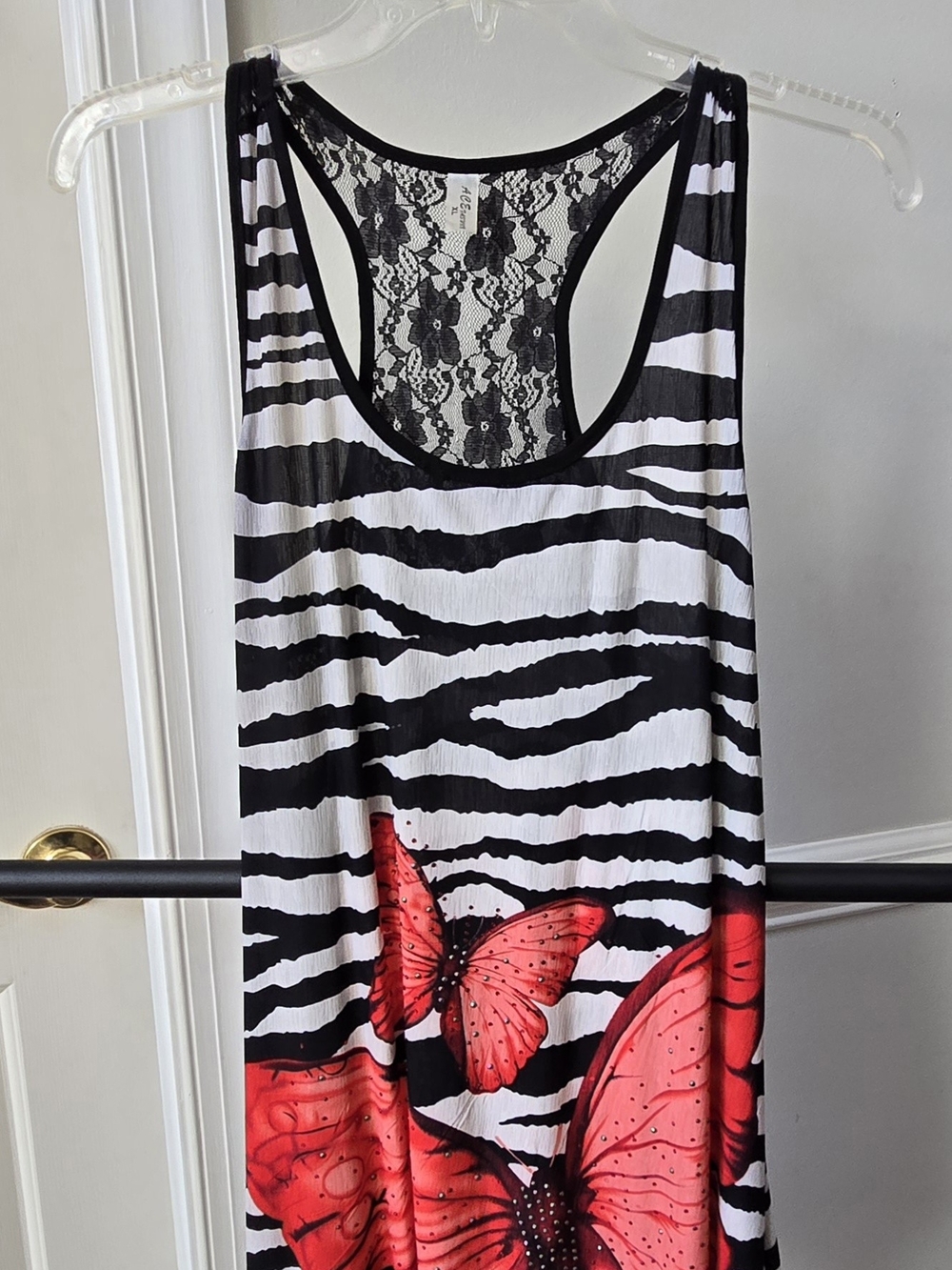 Black & White Zebra Tank with Red Butterfly Accent